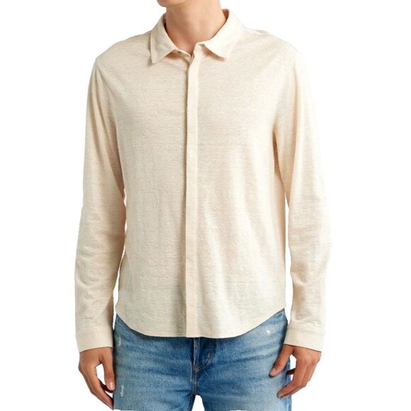 John Varvatos Carrilho Knit Linen Button Up Shirt Regular Fit S Marble MSRP $398 - Picture 1 of 10